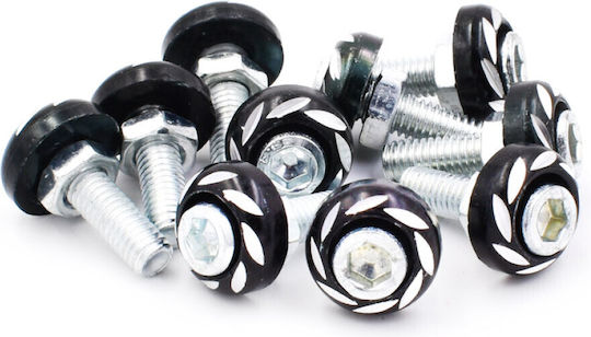 Decorative Aluminum License Plate Bolts 6mm Carved Head 10pcs Oem Black