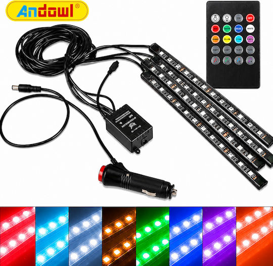 Andowl RGB LED Car Atmosphere Lighting 12 LED Q-CD59 RGB LED Car Atmosphere Light TF237373