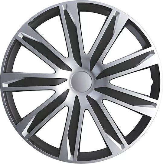 Auto Gs Car Hubcaps Raze Black Silver 113796 15'' 4 Pieces 34412