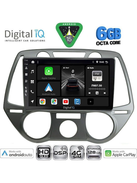 Digital IQ Car Audio System for Hyundai i20 2008-2012 with A/C Bluetooth USB WiFi GPS Apple CarPlay Android Auto with 9" Touch Screen