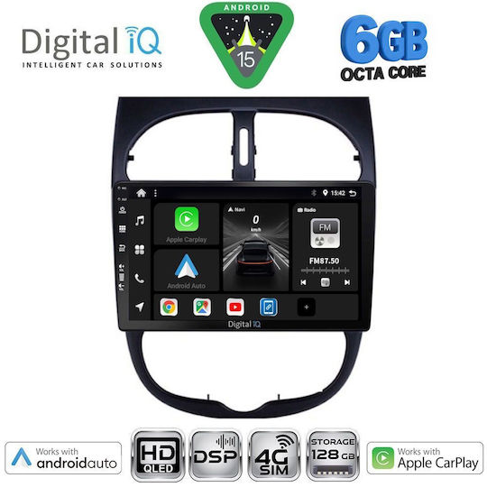 Digital IQ Car Audio System for Peugeot 206 1998-2006 Bluetooth USB WiFi GPS Apple CarPlay Android Auto with 9" Touch Screen