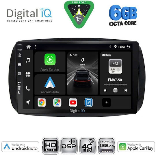 Digital IQ Car Audio System for Smart ForTwo 2015 (Bluetooth/USB/WiFi/GPS/Apple CarPlay/Android Auto) with 9" Touch Screen