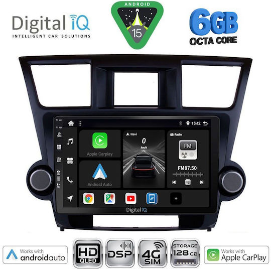 Digital IQ Car Audio System for Toyota Highlander 2008-2015 Bluetooth USB WiFi GPS Apple CarPlay Android Auto with 10" Touch Screen