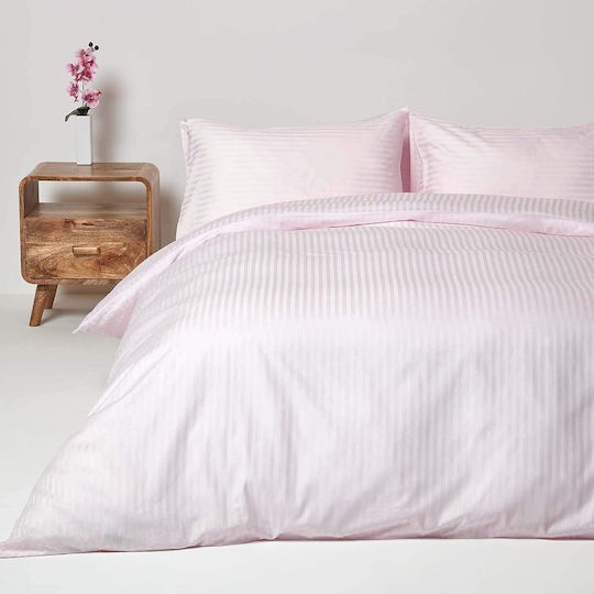 Rebeka Home Set Duvet Cover Cotton Satin 200x220cm Double with 2 Pillowcases Pink