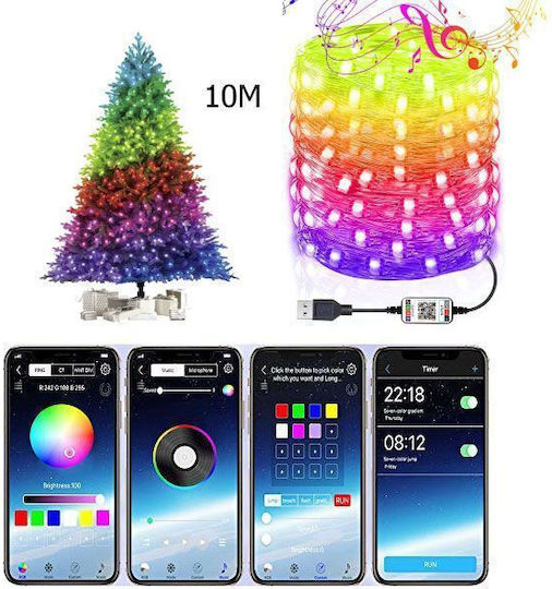 Ghirlandă Luminoasă LED Smart 10 m RGB USB în Șir