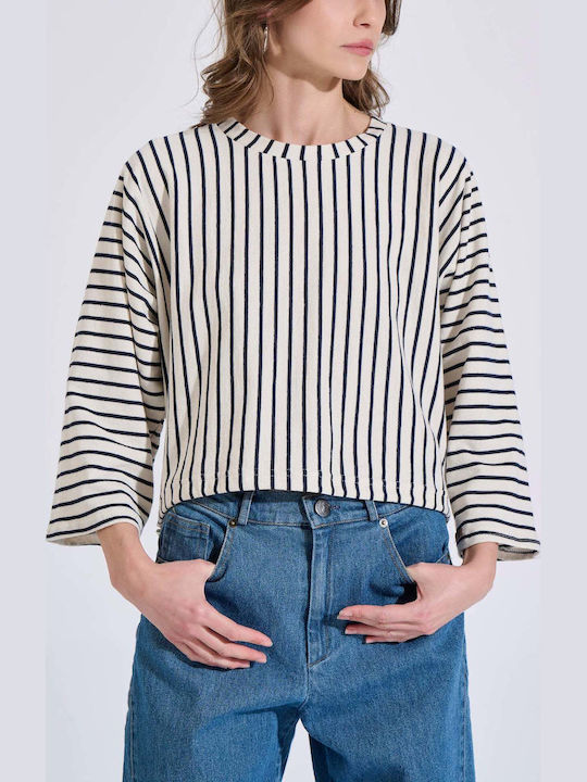 Women's Cotton Striped Ecru Blouse