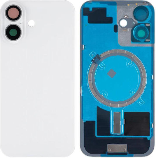Apple Iphone 16 Back Glass Large Hole + Lens + Magsafe White Oem Logo