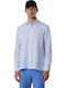 Long Sleeve Linen Shirt in Narrow Fit Light Blue Striped Pattern