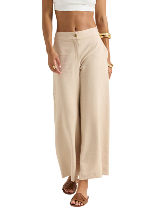 Enzzo Women's Fabric Trousers Beige