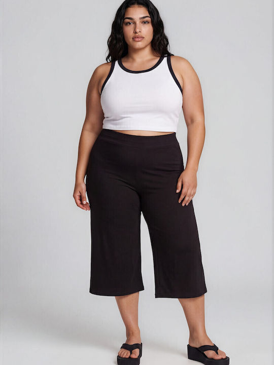 Women's Zip Culottes with Rubber Band Black