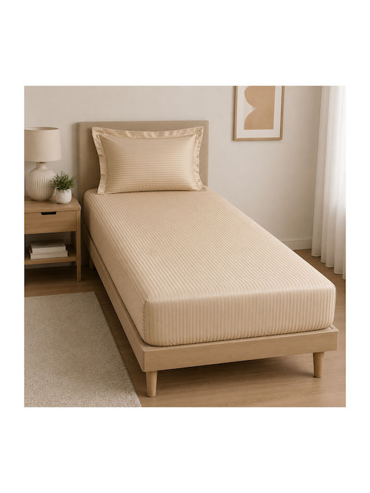 Kotonia Home Set Cearceafuri De Pat Cu 1 Față De Pernă Single Cu Hugger Din Cauciuc 100x200+20cm Maro (2 Buc)