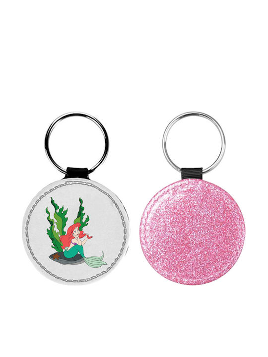 Leder Schlüsselanhänger Rund Ariel Glitter Rosa