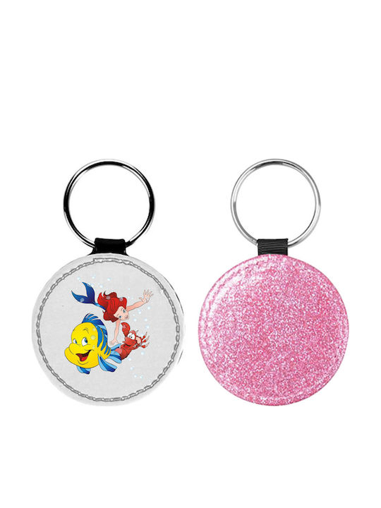 Leder Schlüsselanhänger Rund Ariel Glitter Rosa