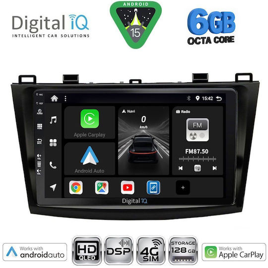 Digital IQ Auto-Audiosystem für Mazda 3 2009-2014 Bluetooth USB Eingebautes Wi-Fi GPS Apple CarPlay Android Auto mit 9 Zoll Touchscreen