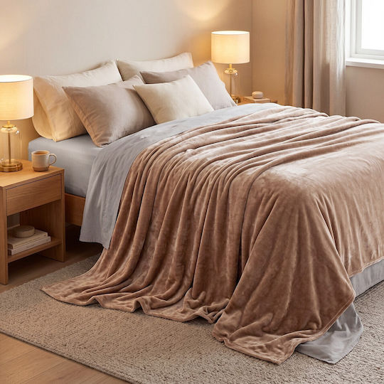 Beauty Home Velora Art 12550 Velvet Single Blanket 160x220cm Beige 12550KBMO-Sand