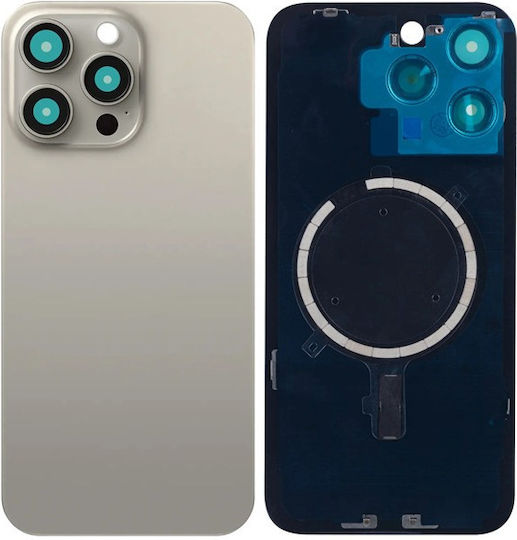 Apple Iphone 15 Pro Max Back Glass Without Nfc Enlarged Camera Frame Natural Titanium Compatible