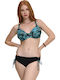 Set Bikini με Αφαιρούμενη Ενίσχυση Ψηλόμεσο Floral Μαύρο