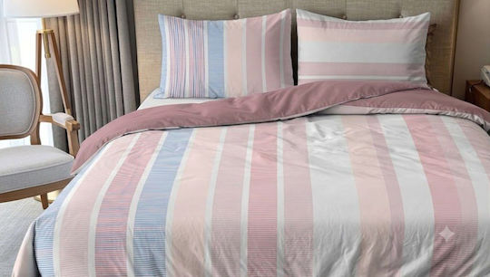 King Size Bed Sheets Set With Rubber Hugger 240x260cm Rose-Lilac 4 Pieces