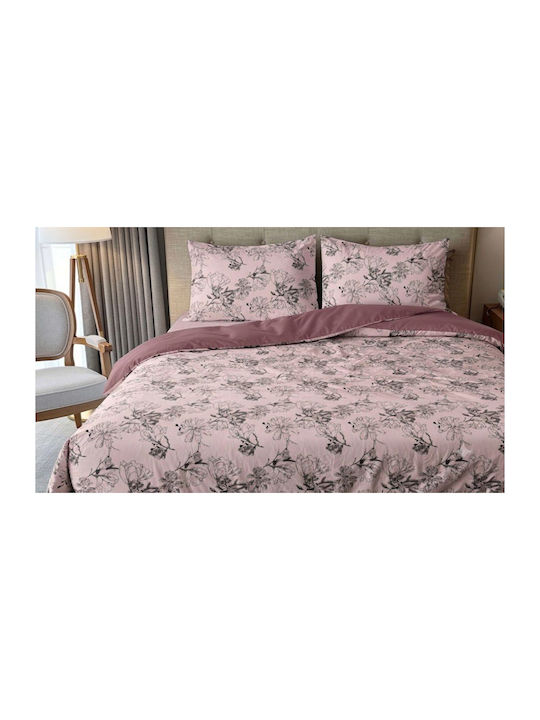 King Size Bed Sheets Set With Rubber Hugger 240x260cm Blossom Lilac 4 Pieces