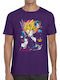 T-shirt Stylized Character Art Print Yellow Hair Japanese Characters Pop Culture Purple