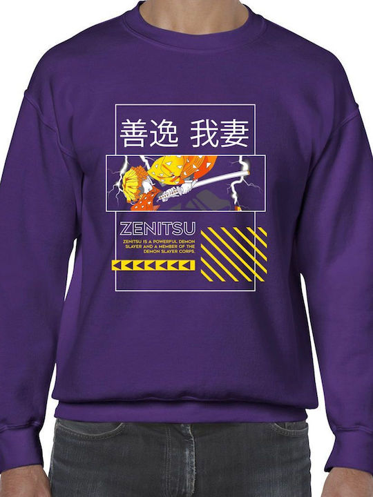 Crewneck Zenitsu Agatsuma Demon Slayer Anime Graphic Art Pop Culture Purple Crewneck Zenitsu Agatsuma Demon Slayer Anime Graphic Art Pop Culture Purple