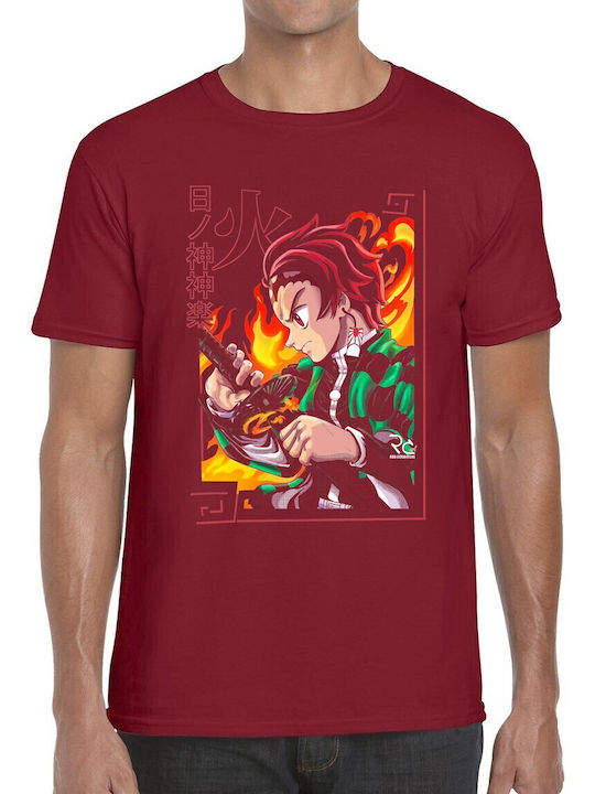 T-shirt Anime Character Illustration Flames Swo...