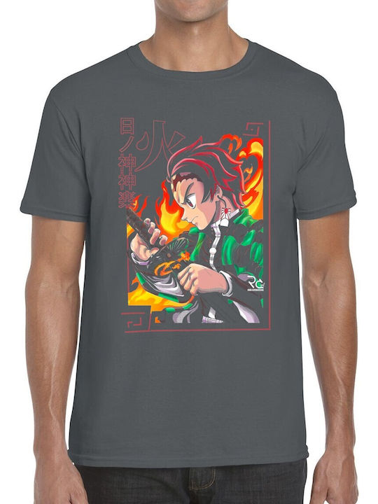 T-shirt Anime Character Illustration Flames Swo...