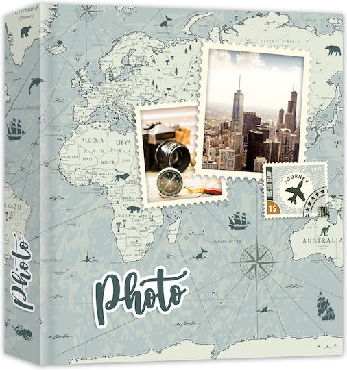 Photo Album Cases 200 Photos 10×15 Map Engraving Light Blue Length 22cm Base 22cm Height 5cm 4620bl