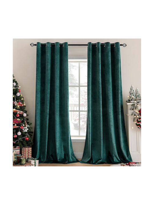 Miulee Σετ Κουρτίνες Συσκότισης με Τρουκς Green 140x280εκ.