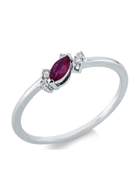 Diamond Group Single Stone Ring In 18K White Gold With Diamond