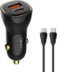 Ldnio Φορτιστής Αυτοκινήτου C103 Καλώδιο Usb-c Usb/usb-c 60w Μαύρος 5210131159941