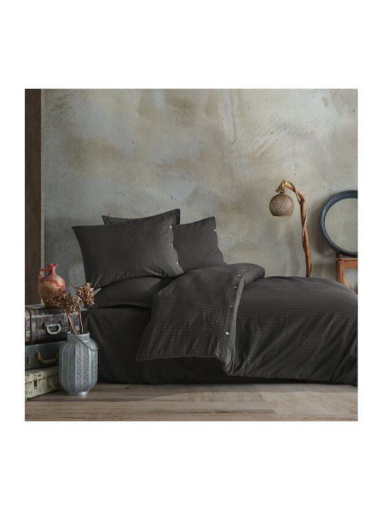 Clasy Home Set Huse Pentru Pilote 100% Bumbac 200x220cm Dublă Cu 2 Fețe De Pernă & 1 Cearșaf Neagră