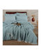 Clasy Home Set Huse Pentru Pilote 100% Bumbac 200x220cm Dublu Cu 2 Fețe De Pernă & 1 Cearșaf Albastru