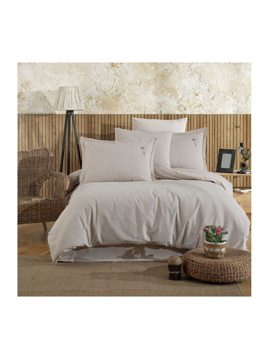 Clasy Home Set Huse Pentru Pilote 100% Bumbac 200x220cm Dublu Cu 2 Fețe De Pernă & 1 Cearșaf Bej