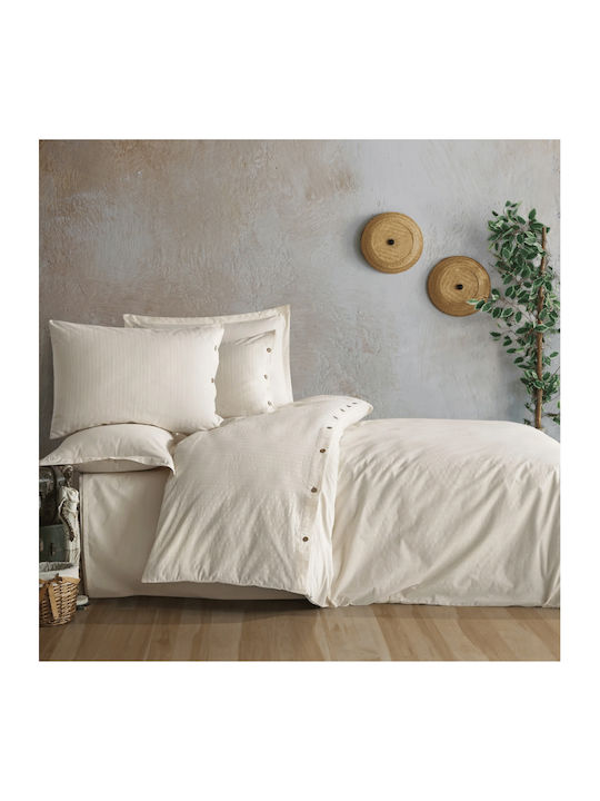 Clasy Home Set Huse Pentru Pilote 100% Bumbac 200x220cm Dublă Cu 2 Fețe De Pernă & 1 Cearșaf Ecru