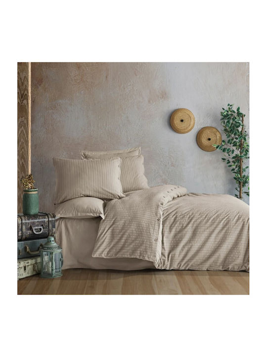 Clasy Home Set Huse Pentru Pilote 100% Bumbac 200x220cm Dublu Cu 2 Fețe De Pernă & 1 Cearșaf Bej