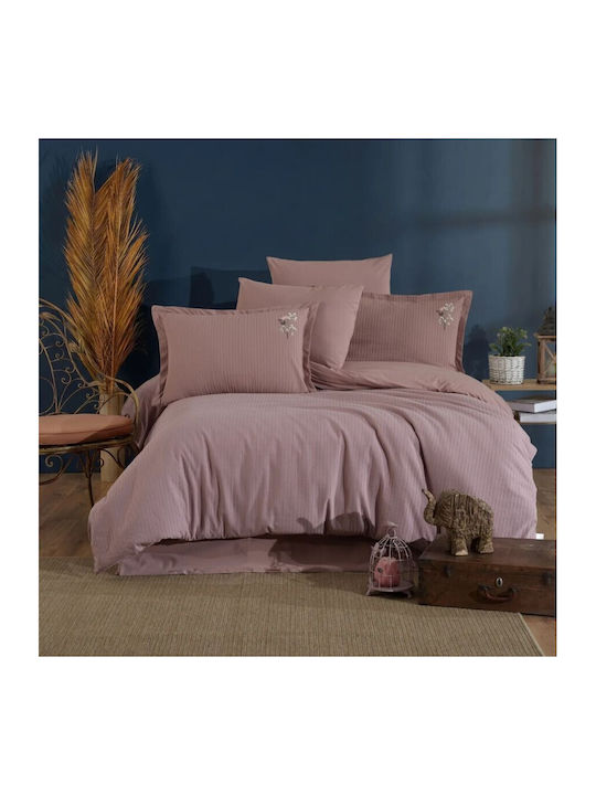 Clasy Home Set Huse Pentru Pilote 100% Bumbac 200x220cm Dublu Cu 2 Fețe De Pernă & 1 Cearșaf Roz
