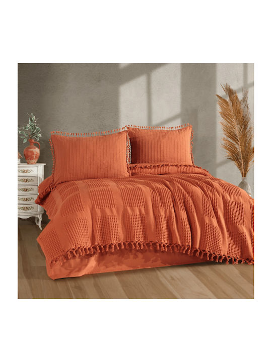 Clasy Home Set Huse Pentru Pilote 100% Bumbac 240x260cm Superdublu Cu 2 Fețe De Pernă Și 1 Cearșaf Maro
