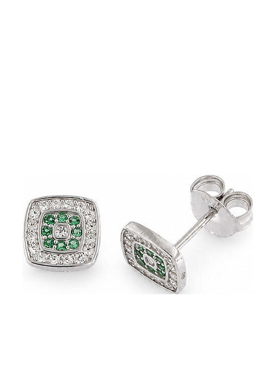Ios Silver Stud Earrings with Green Stones