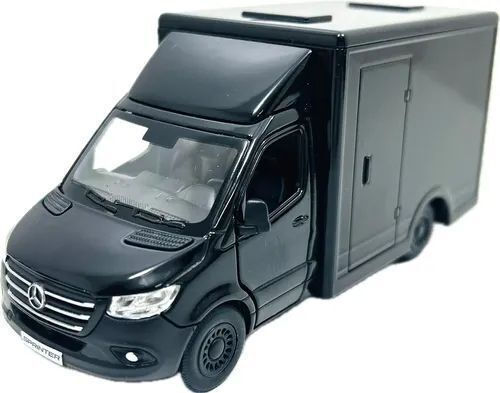 Черна Метална Реплика На Модел Ван Mercedes Sprinter С Отварящи Се Врати И Механизъм За Изтегляне Без Оригинална Кутия