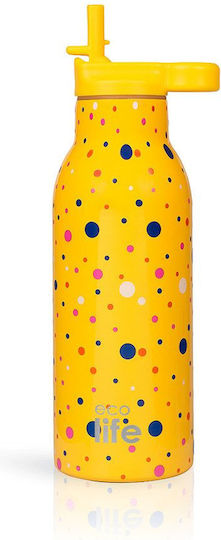 Metal Bottle Thermos Stainless Steel Aluminum BPA Free 550ml Dots In Yellow with Straw