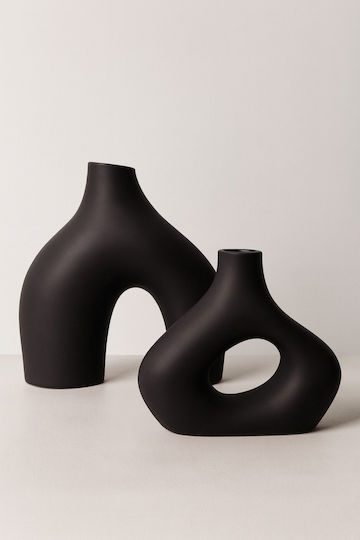 SteweHome Set Vaze Decorative Ceramice Negre 2 Bucăți