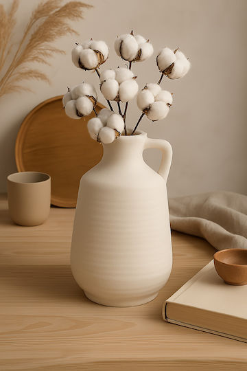 SteweHome Decorative Beige Ceramic Vase Y25cm