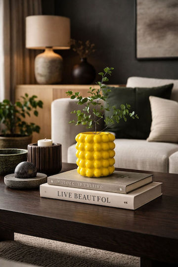 SteweHome Decorative Plastic Vase Yellow 15x15cm