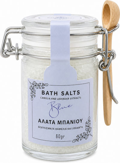 Kollectiva Bath Salts Blue Camellia & Lavender Extracts Glass Jar Wooden Spoon 60g