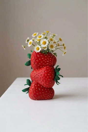SteweHome Plastic Vase Red 3x3xH14.5cm