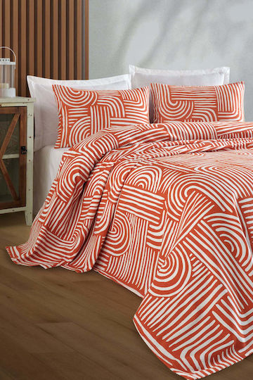 SteweHome Σετ Παπλωματοθήκη Βαμβακερή 160x230cm Μονή με Μαξιλαροθήκη Πορτοκαλί