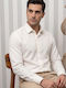 Long Sleeve Flannel Shirt in Narrow Fit Ecru