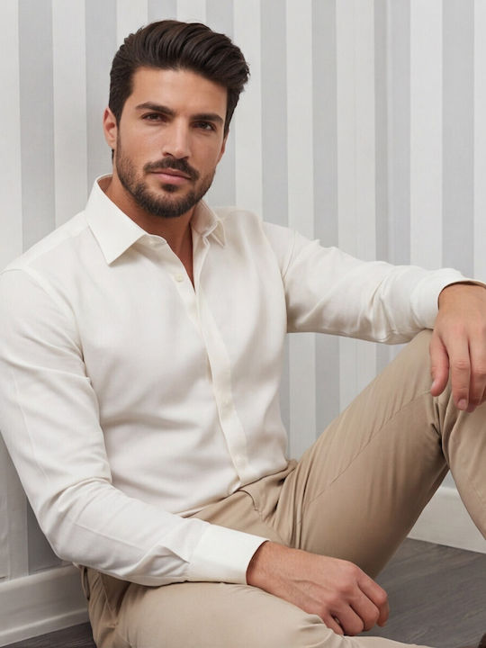 Long Sleeve Flannel Shirt in Wide Line Ecru