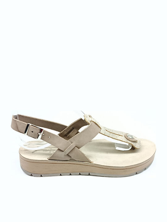 Leder Flache Damen Sandalen Beige